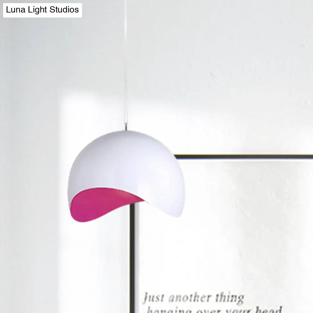 Modern Metal Dome Ceiling Light With Adjustable Height - Inner Pink/Yellow 1-Bulb Fixture 8/12 Width