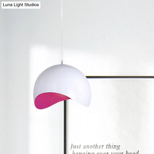 Modern Metal Dome Ceiling Light With Adjustable Height - Inner Pink/Yellow 1-Bulb Fixture 8/12 Width