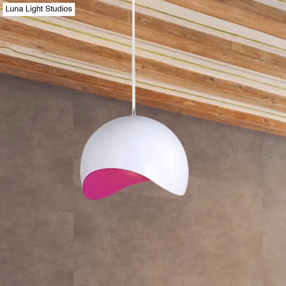 Modern Metal Dome Ceiling Light With Adjustable Height - Inner Pink/Yellow 1-Bulb Fixture 8/12 Width