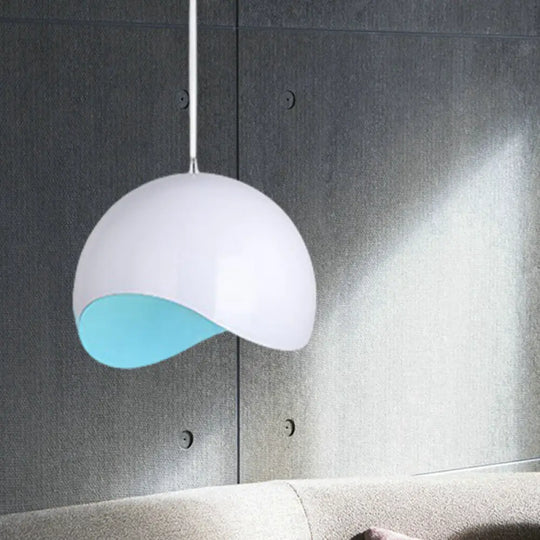 Modern Metal Dome Ceiling Light With Adjustable Height - 1 Bulb Inner Pink/Yellow 8’/12’ W Blue / 8’