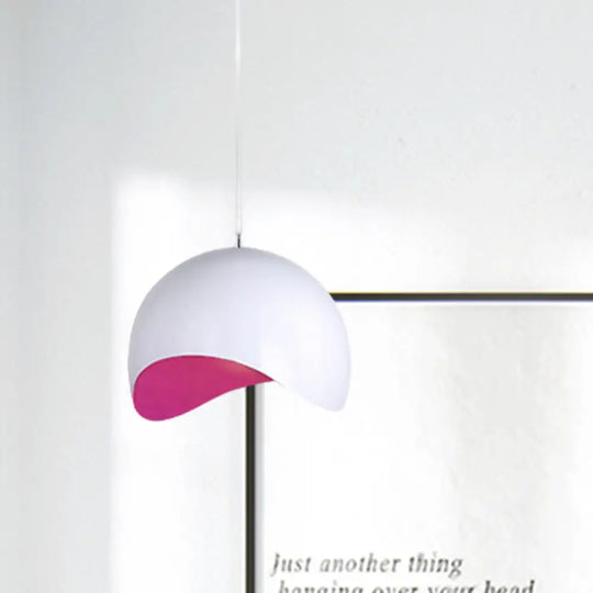 Modern Metal Dome Ceiling Light With Adjustable Height - 1 Bulb Inner Pink/Yellow 8’/12’ W