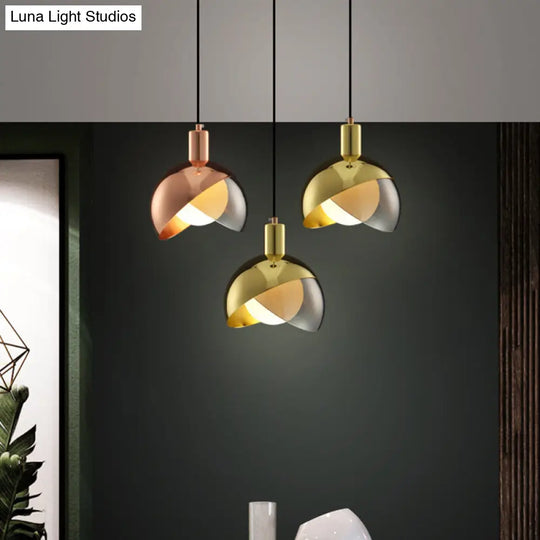 Modernist Metal Pendant Lamp With Inner Opal Glass Shade - Split Dome Design 1-Light Fixture Brass /