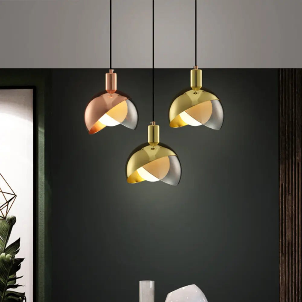 Modern Metal Dome Drop Lamp Pendant With Opal Glass Shade Brass / 8’