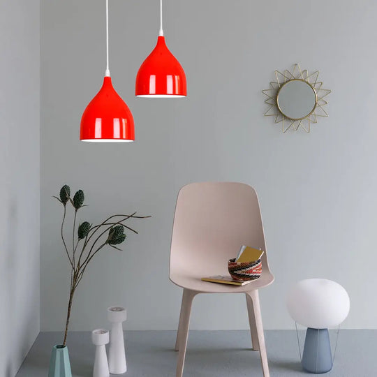 Modern Metal Dome Pendant Ceiling Light - 6.5’/10’/12’ Wide 1 Black/White/Red Suspended Red / 6.5’