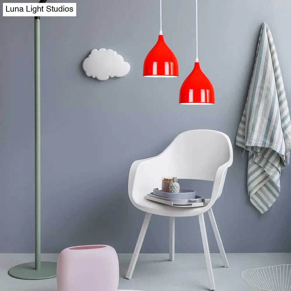 Modern Metal Dome Pendant Ceiling Light - 6.5’/10’/12’ Wide 1 Black/White/Red Suspended