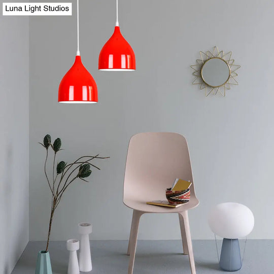 Modern Metal Dome Pendant Ceiling Light - 6.5/10/12 Width 1 Black/White/Red Suspension Red / 6.5