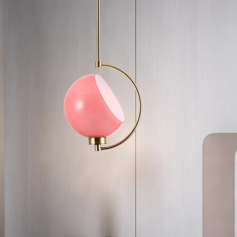 Modern Metal Dome Pendant Light Fixture - 1 Bulb Pink Down Lighting For Bedroom