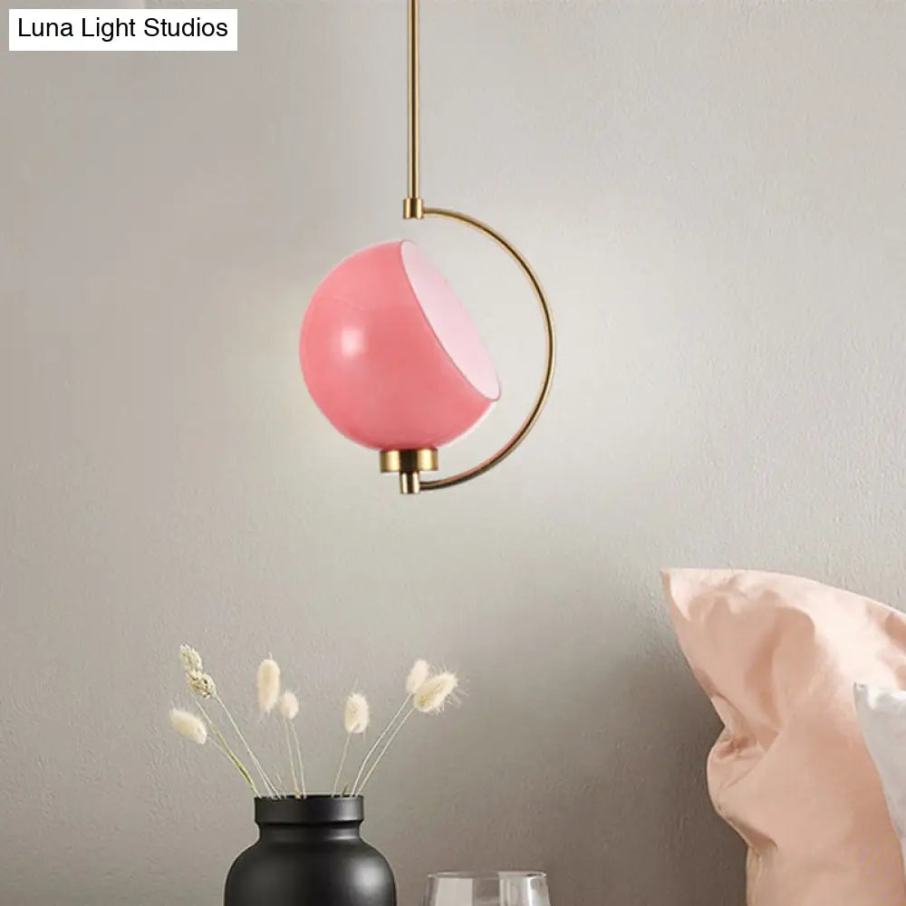 Modern Metal Dome Pendant Light Fixture - 1 Bulb Pink Down Lighting For Bedroom