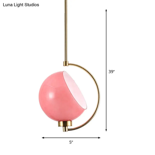 Modern Metal Dome Pendant Light Fixture - 1 Bulb Pink Down Lighting For Bedroom