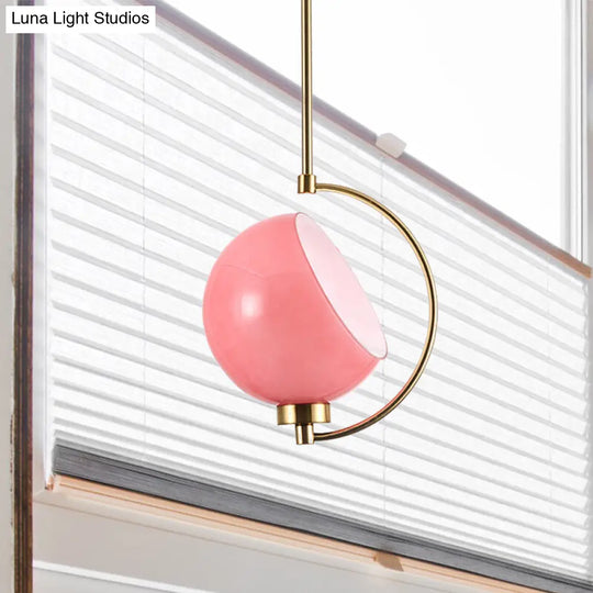 Modern Metal Dome Pendant Light Fixture - Pink Down Lighting For Bedroom