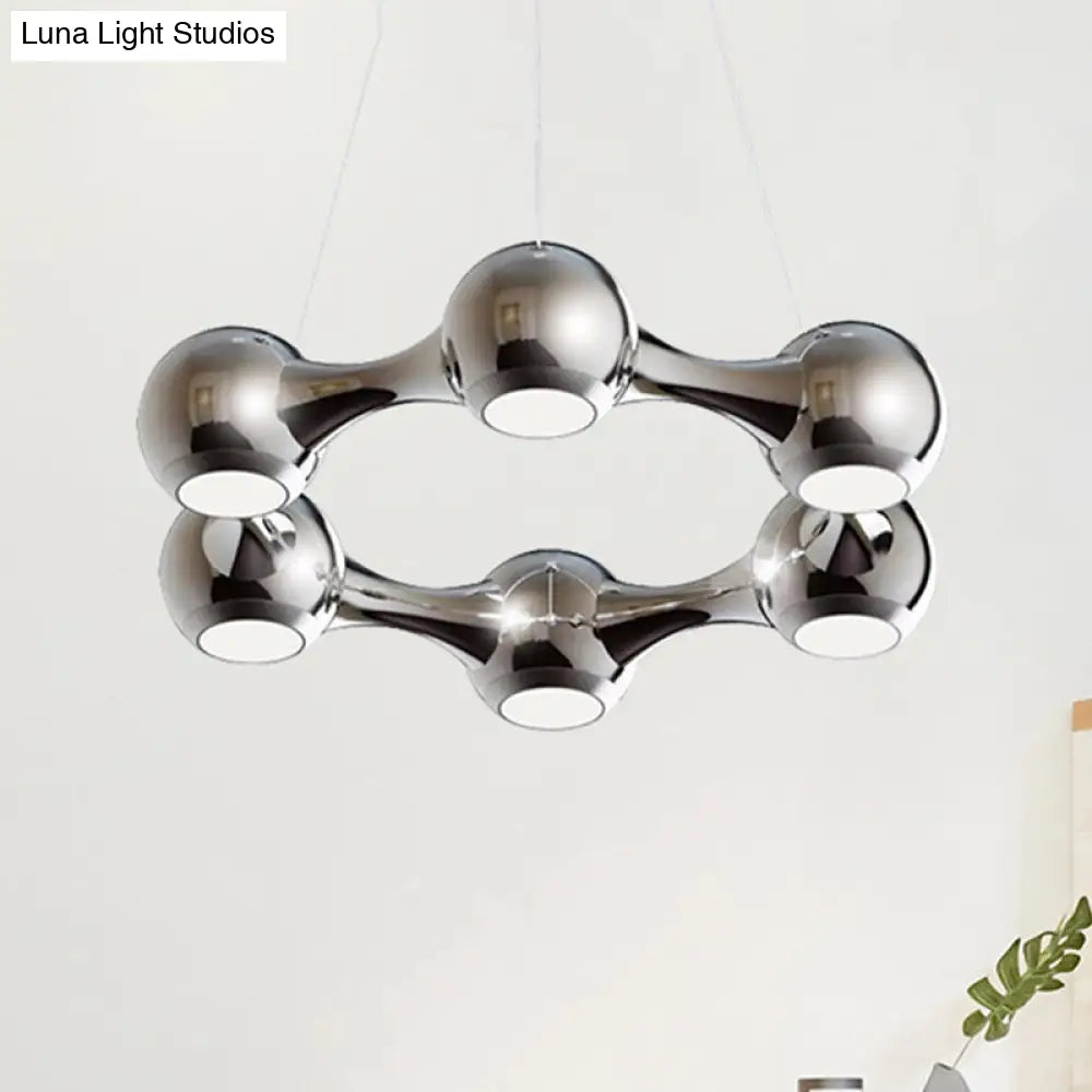 Modern Metal Dome Shade Hanging Light In Black/Chrome With Led Chandelier For Dining Room