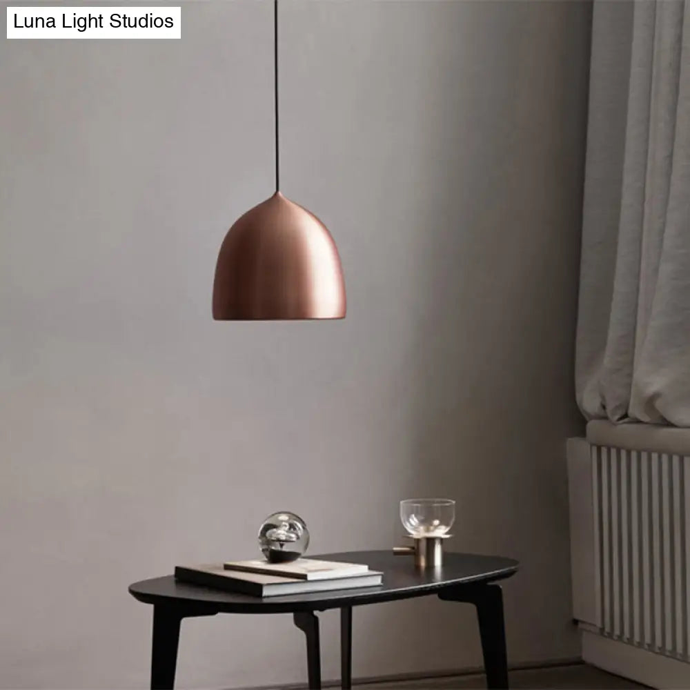 Modern Metal Domed Pendant Light - 1-Light Black/Copper Suspension For Dining Room