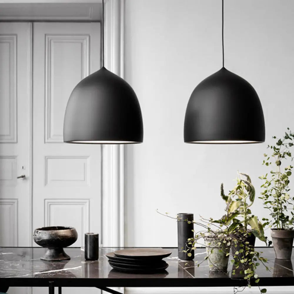 Modern Metal Domed Pendant Light - 1-Light Black/Copper Suspension For Dining Room Black