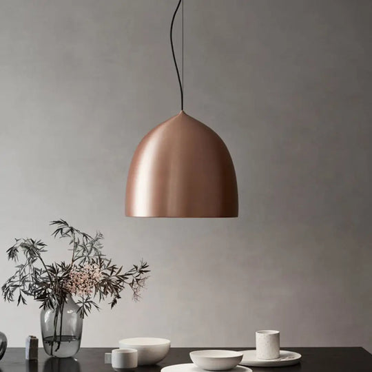 Modern Metal Domed Pendant Light - 1-Light Black/Copper Suspension For Dining Room Copper