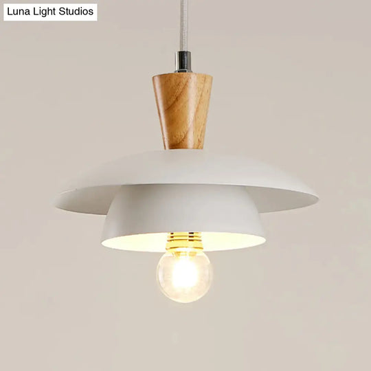 Modern Metal Domed Suspension Lamp - 1 Light White Ceiling Pendant For Dining Room