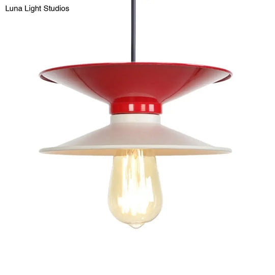 Modern Metal Double Saucer Ceiling Pendant Lamp White And Red 1-Bulb Hang Fixture