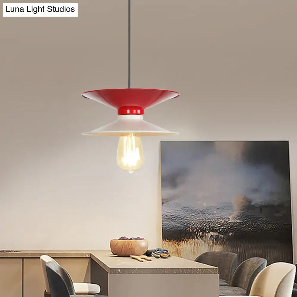 Modern Metal Double Saucer Ceiling Pendant Lamp Kit - White And Red 1 Bulb