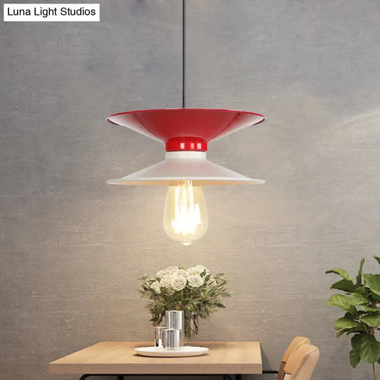 Modern Metal Double Saucer Ceiling Pendant Lamp Kit - White And Red 1 Bulb White-Red