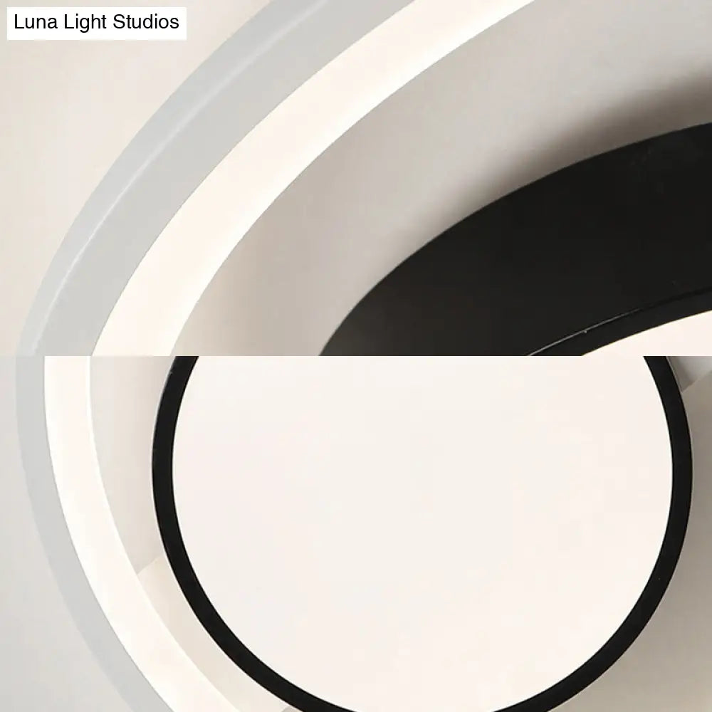 Modern Metal Drum Ceiling Light Fixture - Black And White Led Flush Mount 16/19.5 Wide