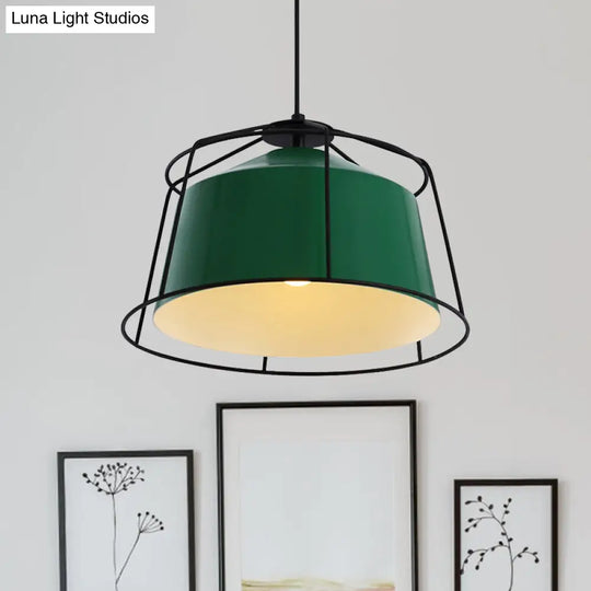 Modern Metal Drum Ceiling Pendant Light For Living Room - 1 Indoor Hanging Green