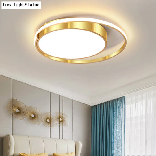 Modern Metal Drum Led Ceiling Fixture Gold Flush Light With Ring Design - Ideal For Bedroom