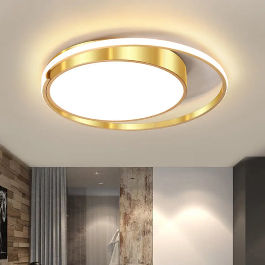 Modern Metal Drum Led Ceiling Fixture Gold Flush Light With Ring Design - Ideal For Bedroom / 16.5’
