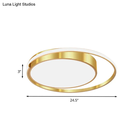 Modern Metal Drum Led Ceiling Fixture Gold Flush Light With Ring Design - Ideal For Bedroom