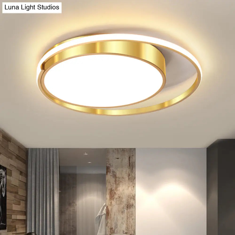 Modern Metal Drum Led Ceiling Fixture Gold Flush Light With Ring Design - Ideal For Bedroom / 16.5