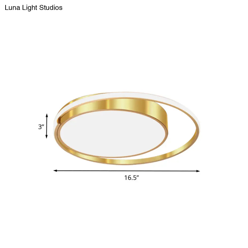 Modern Metal Drum Led Ceiling Fixture Gold Flush Light With Ring Design - Ideal For Bedroom