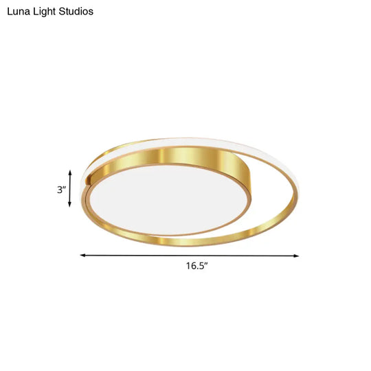 Modern Metal Drum Led Ceiling Fixture Gold Flush Light With Ring Design - Ideal For Bedroom