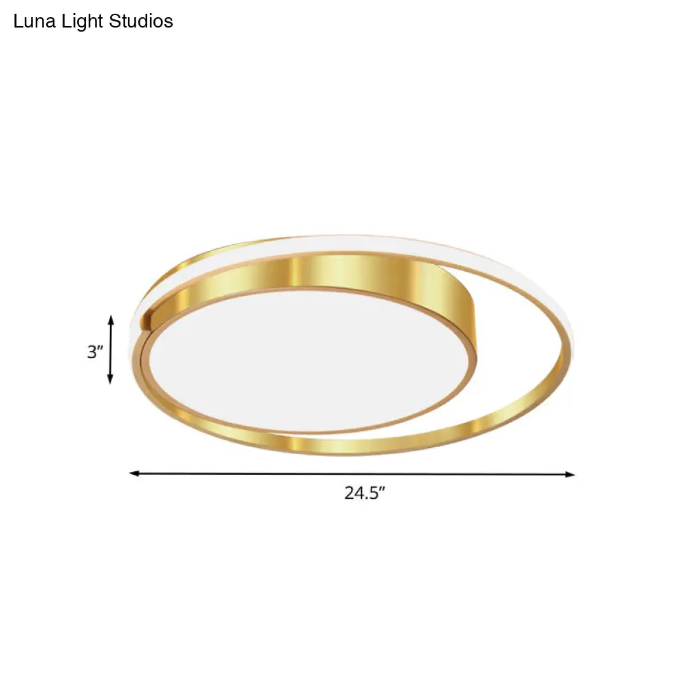 Modern Metal Drum Led Ceiling Fixture Gold Flush Light With Ring Design - Ideal For Bedroom