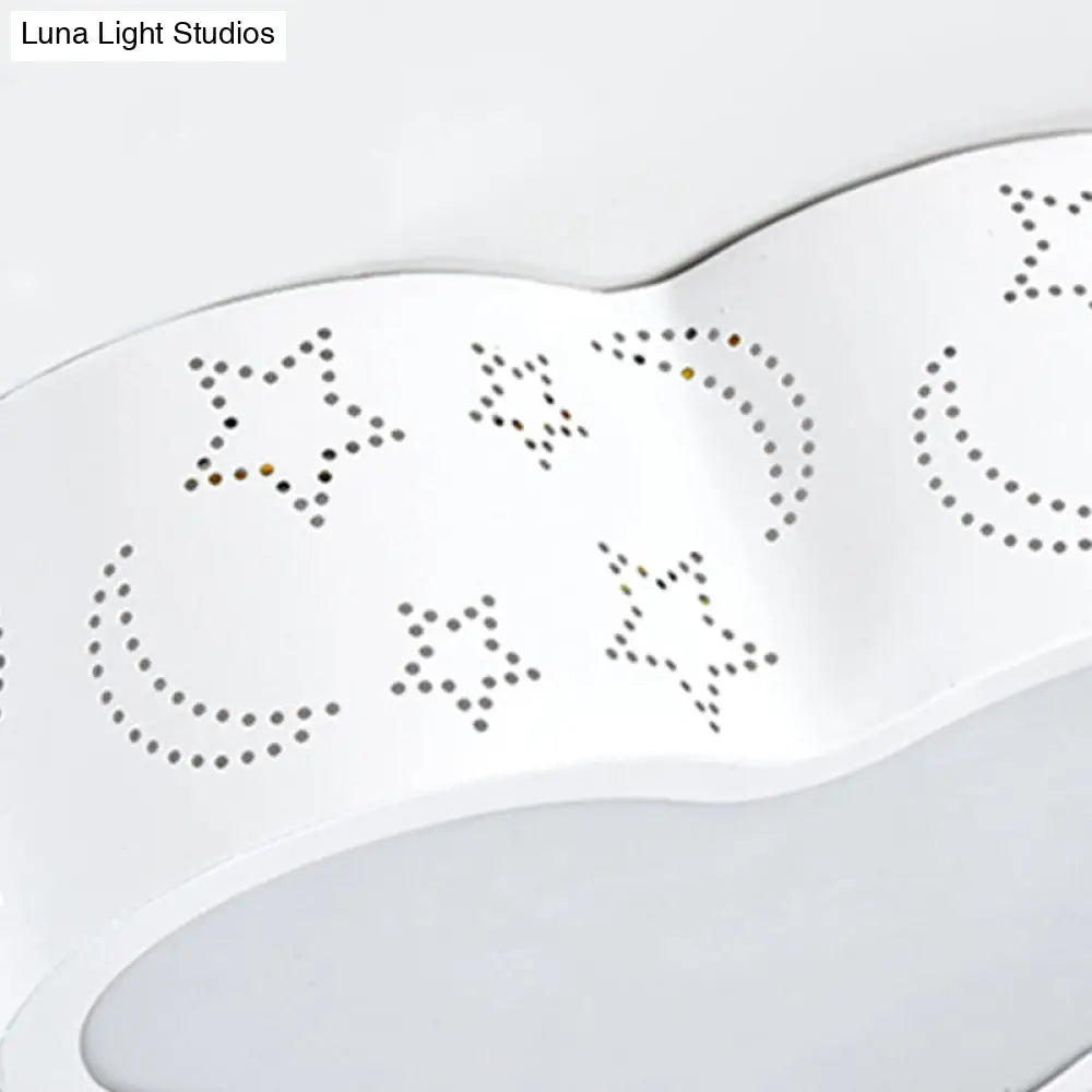 Modern Metal Etched Star Moon Flush Ceiling Light In White For Foyer