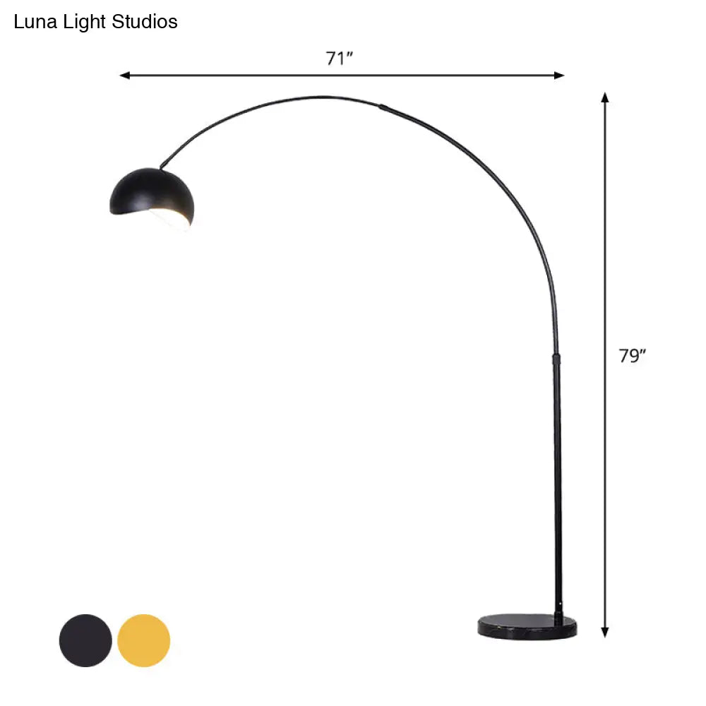 Modern Metal Fishing Rod Floor Lamp With Dome Shade (Black/Yellow)