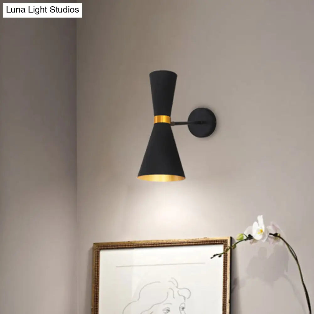 Modern Metal Flare Sconce With 2 Bulbs For Bedroom Wall Mount In Black