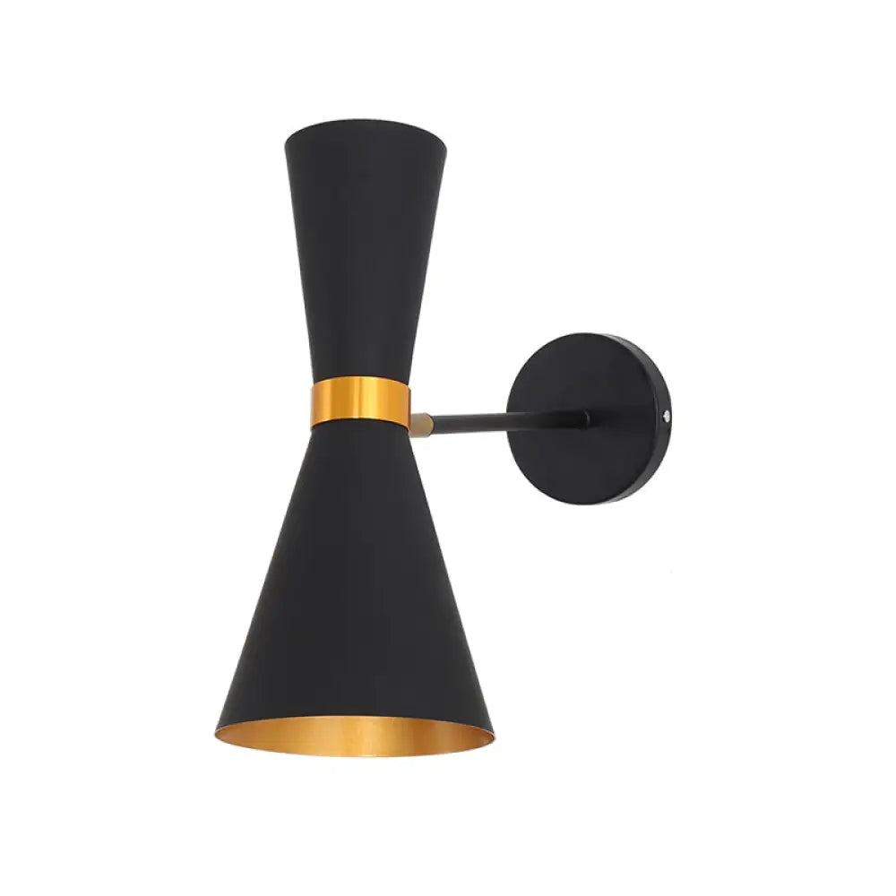 Modern Metal Flare Sconce With 2 Bulbs For Bedroom Wall Mount In Black