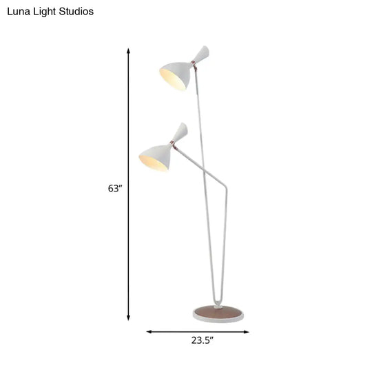 Modern Metal Flared Floor Reading Lamp With 2-Head White Stand Up Light For Bedroom