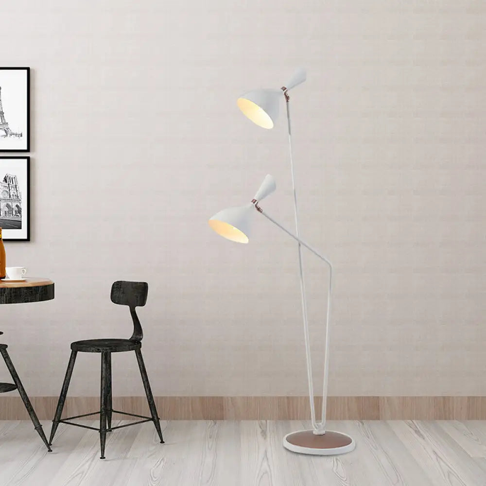 Modern Metal Flared Floor Reading Lamp With 2-Head White Stand Up Light For Bedroom