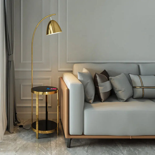 Modern Metal Floor Lamp With 2-Tiered Tray For Living Room Reading Gold-Black