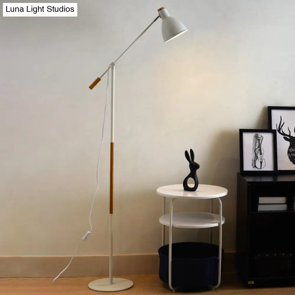 Modern Metal Floor Lamp With Balance Arm - Domed Stand 1 Light White/Black Finish