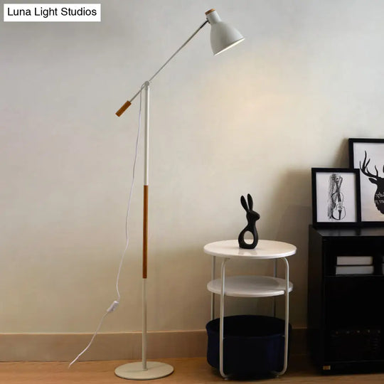 Modern Metal Floor Lamp With Balance Arm - Domed Stand 1 Light White/Black Finish