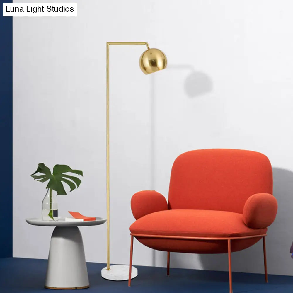 Modern Metal Floor Lamp With Rotatable Brass Stand And Right-Angled Arm