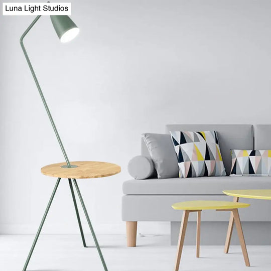 Modern Metal Floor Reading Light: Simple 1-Bulb Tripod Lamp With Shelf For Living Room -