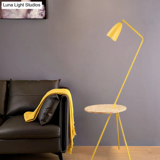 Modern Metal Floor Reading Light: Simple 1-Bulb Tripod Lamp With Shelf For Living Room -