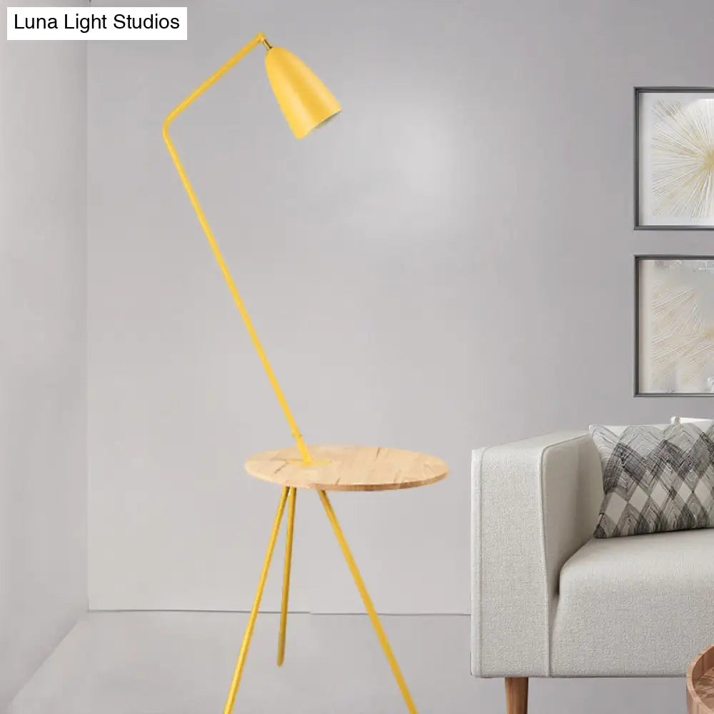 Modern Metal Floor Reading Light: Simple 1-Bulb Tripod Lamp With Shelf For Living Room -