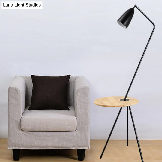 Modern Metal Floor Reading Light: Simple 1-Bulb Tripod Lamp With Shelf For Living Room -