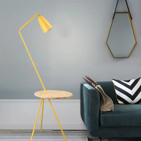 Modern Metal Floor Reading Light: Simple 1-Bulb Tripod Lamp With Shelf For Living Room -