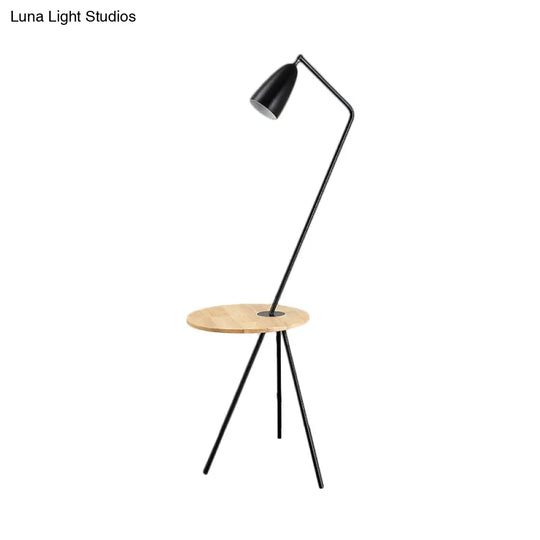 Modern Metal Floor Reading Light: Simple 1-Bulb Tripod Lamp With Shelf For Living Room -