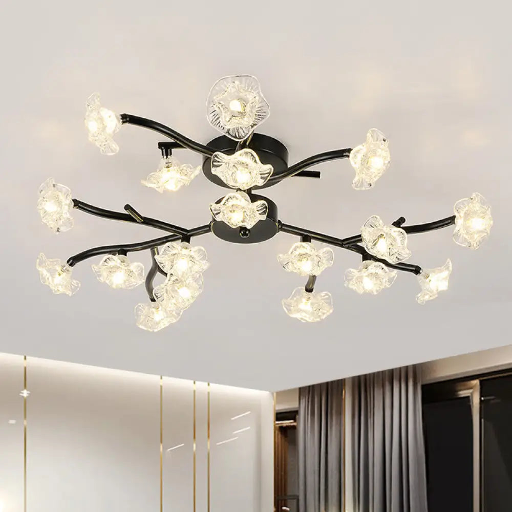 Modern Metal Flower Semi Flush Mount Ceiling Light In Black For Living Room 18 /