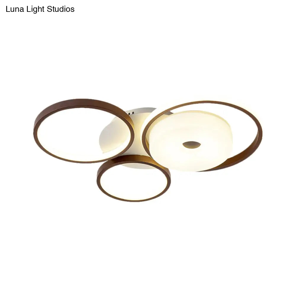 Modern Metal Flush Ceiling Light - 3 Rings Led Brown Warm/White (19.5’/25.5’ Width)