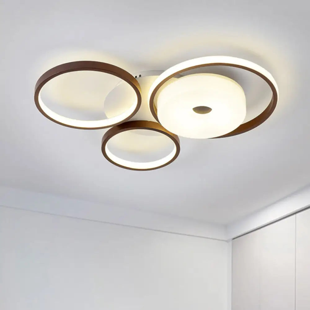 Modern Metal Flush Ceiling Light - 3 Rings Led Brown Warm/White (19.5’/25.5’ Width) / 19.5’ Warm